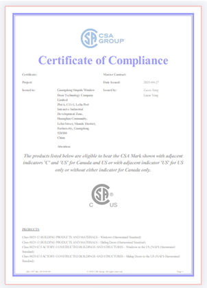 Sinpolo fores & Fenestra Achieves Prestigious CSA Certification, Confirming Global obsequio in aedificationem materiae